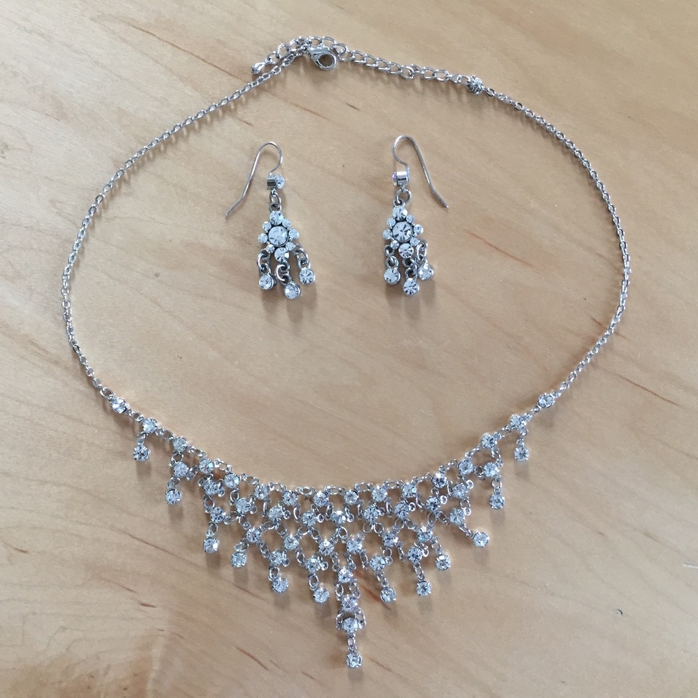 Crystal Necklace Earrings Set -Prom/Formal/Wedding
